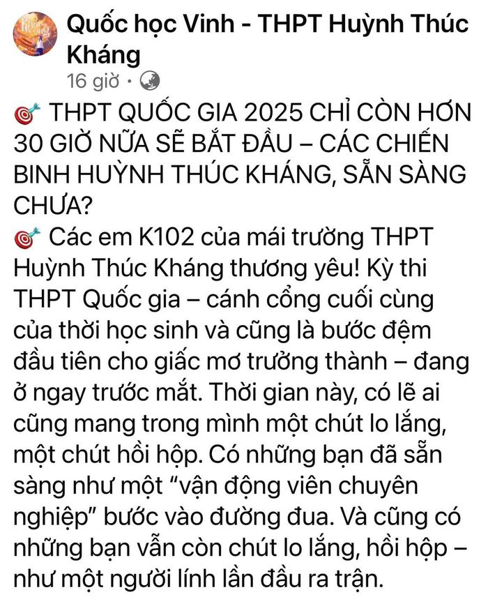 Trang Fanpage của trường THPT Huỳnh Thúc Kháng.