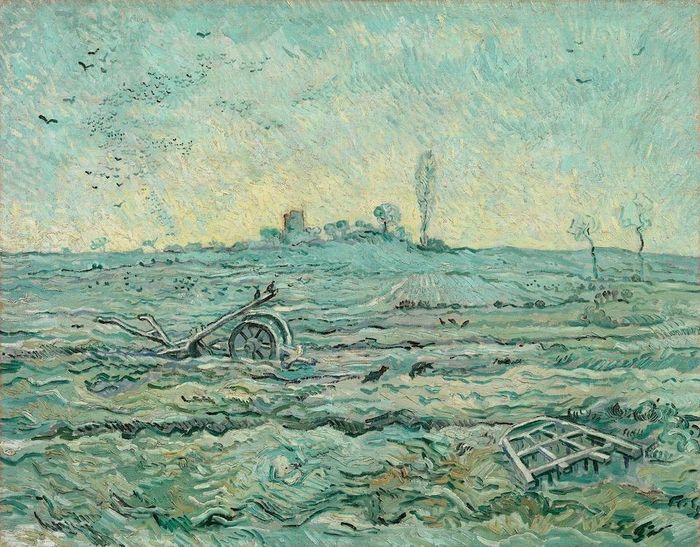 Bức “The Millet” với 1 cái bừa giữa cánh đồng tuyết của Vincent van Gogh, vẽ năm 1890