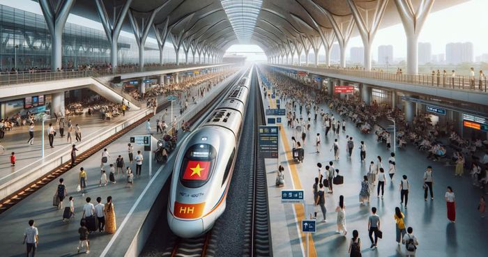 Mô phỏng nhà ga đường sắt tốc độ cao. Ảnh minh họa AI