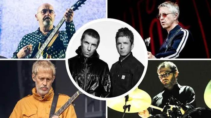 Trong khuôn khổ "Live '25": Liam và Noel Gallagher tham gia cùng Bonehead, Gem Archer, Andy Bell và Joey Waronker. Ảnh: Image/Getty