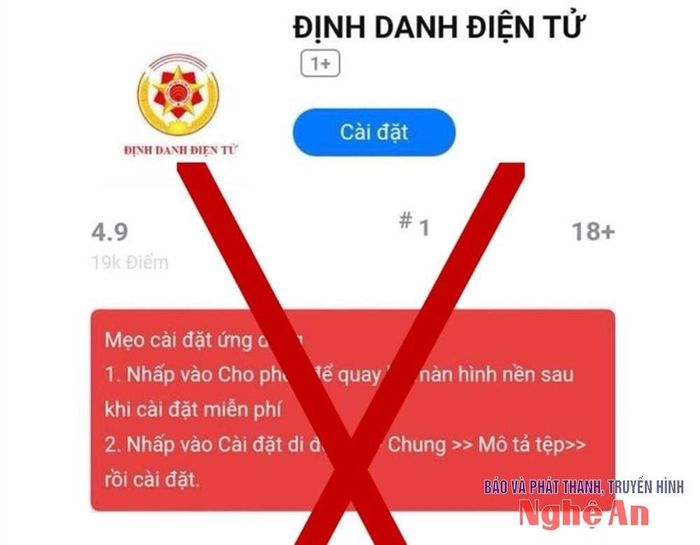 Ứng dụng Định danh điện tử giả mạo. Ảnh: Bộ Công an cung cấp