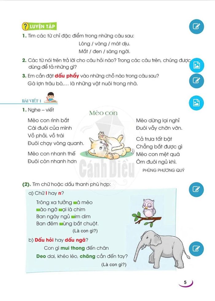 Bài thơ “Mèo con” trong “Tiếng Việt 2”, tập 2, bộ Cánh diều