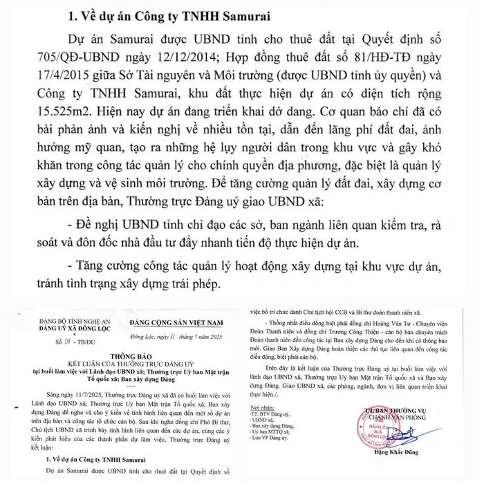 Thông báo số 08-TB/ĐU ngày 11/7/2025 của Đảng ủy xã Đông Lộc. Ảnh: Nhật Lân
