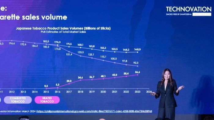 Bà Tomoko Iida, Giám đốc Kết nối khoa học khu vực của Tập đoàn Philip Morris International (PMI) chia sẻ về sự đổi mới công nghệ, hướng tới sản phẩm không khói thuốc tại sự kiện Technovation 2025.