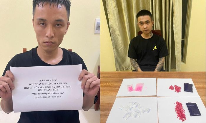 Các đối tượng Trần Kiến Đức, Lê Ngọc Huy cùng tang vật vụ án