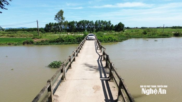 Bất chấp việc đã có biển cấm, vẫn có xe ô tô liều lĩnh đi qua cây cầu này. Ảnh: Tiến Đông
