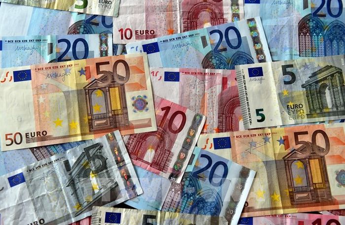 Đồng tiền giấy euro các mệnh giá 5,10, 20 và 50 euro.Ảnh: AFP/TTXVN