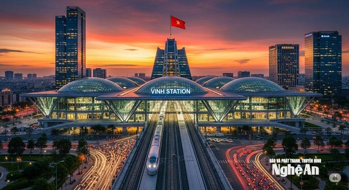 Ảnh minh họa ga Vinh trên tuyến đường sắt tốc độ cao Bắc - Nam. Ảnh: AI Gemini