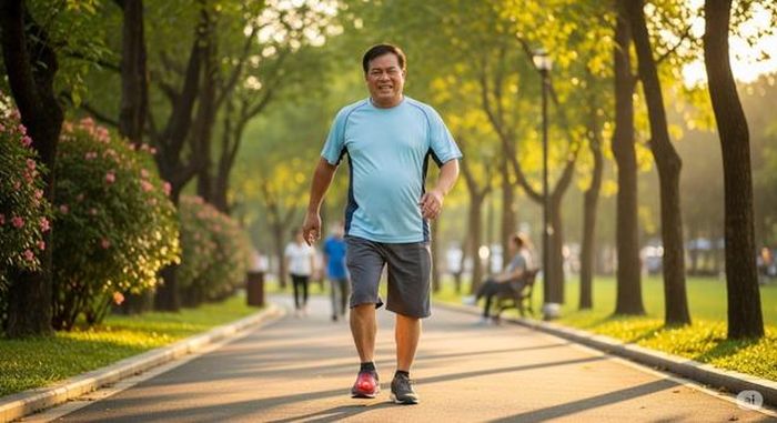 Các bài tập low-impact như đi bộ nhanh, bơi lội hay yoga được khuyến nghị cho người bệnh gút. Hình minh họa.