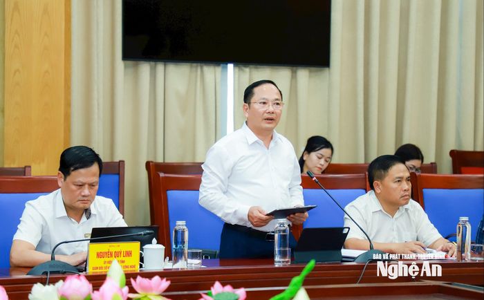 Đồng chí Võ Trọng Phú - Phó Giám đốc Sở Khoa học và Công nghệ Nghệ An phát biểu tại cuộc làm việc. Ảnh: Thành Duy