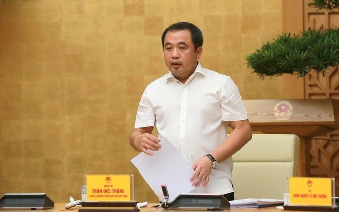 Quyền Bộ trưởng Bộ Nông nghiệp và Môi trường Trần Đức Thắng báo cáo tại cuộc họp - Ảnh: VGP/Minh Khôi