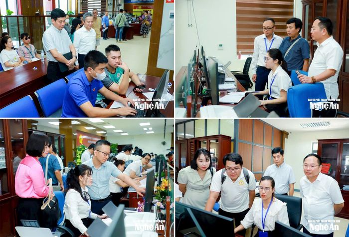 Đoàn công tác Bộ Khoa học và Công nghệ kiểm tra quy trình tiếp nhận và giải quyết thủ tục hành chính tại Trung tâm Phục vụ hành chính công phường Thành Vinh, tỉnh Nghệ An. Ảnh: Thành Duy
