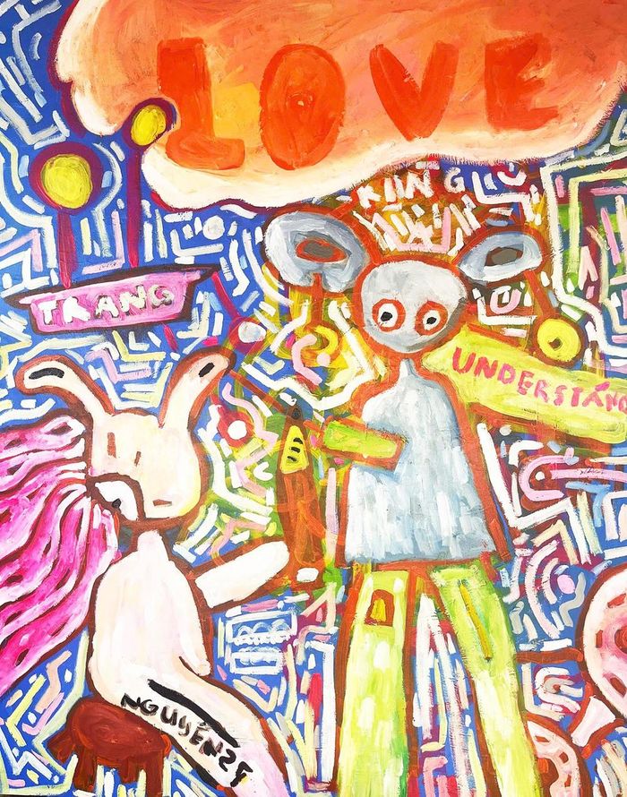 Tác phẩm “Tương tư” (acrylic, 150x120cm, 2024) của Phạm Hải Nguyên