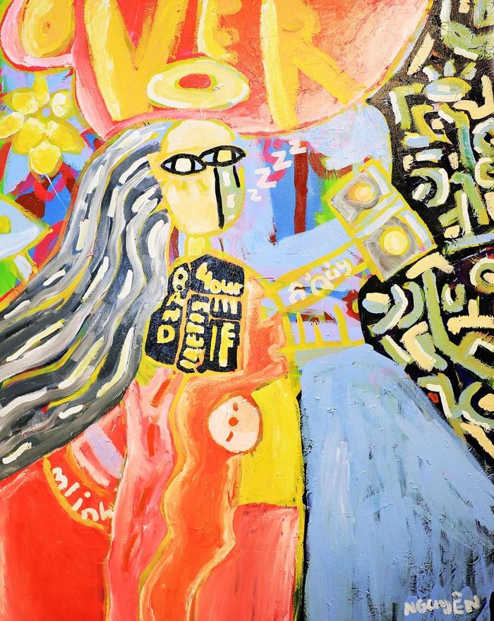 Tác phẩm “Nàng thơ” (acrylic, 150x120cm, 2024) của Phạm Hải Nguyên