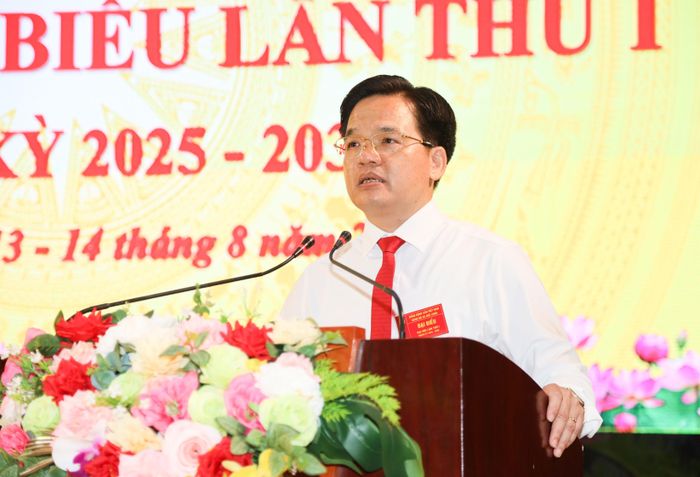 Đồng chí Bùi Văn Hưng - Bí thư Đảng ủy, Chủ tịch HĐND xã Đức Châu phát biểu khai mạc đại hội. Ảnh: TL