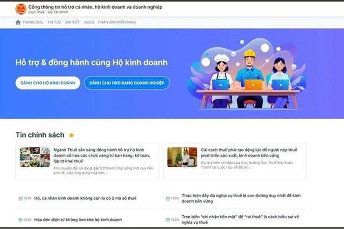 Giao diện Cổng thông tin hỗ trợ cá nhân, hộ kinh doanh, doanh nghiệp được thiết kế tối giản và thân thiện với người nộp thuế. (Ảnh: CT)