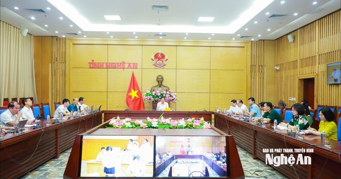 Quang cảnh hội nghị tại điểm cầu UBND tỉnh Nghệ An. Ảnh: Thành Duy