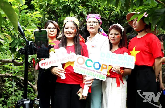 Đại diện các hộ nông dân trồng na cùng các tiktoker có ảnh hưởng trên mạng xã hội tham gia phiên livestream “Cây na số”, thu hút trên 500.000 người xem trong vòng 2 giờ.