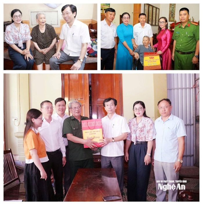 Lãnh đạo xã Lam Thành thăm hỏi, động viên, tặng quà Mẹ Việt Nam Anh hùng và các gia đình chính sách trên địa bàn. Ảnh: Đậu Kiều Hoa