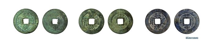 Ảnh 1.8.47. Tiền Chiêu Thống thông bảo 昭統通寳,kiểu Chân thư, lưng tiền đúc chữ “Trung”- 中,đường kính 25mm