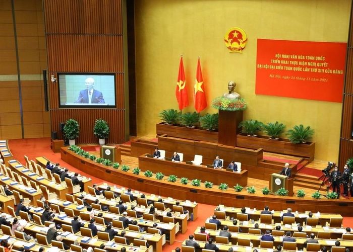 Hội nghị Văn hóa toàn quốc triển khai Nghị quyết Đại hội XIII của Đảng, tổ chức ngày 24/11/2021, đã tạo sức lan tỏa mạnh mẽ, nâng cao nhận thức trong toàn hệ thống chính trị và các tầng lớp nhân dân về vị trí, vai trò của văn hóa. Ảnh: TTXVN.