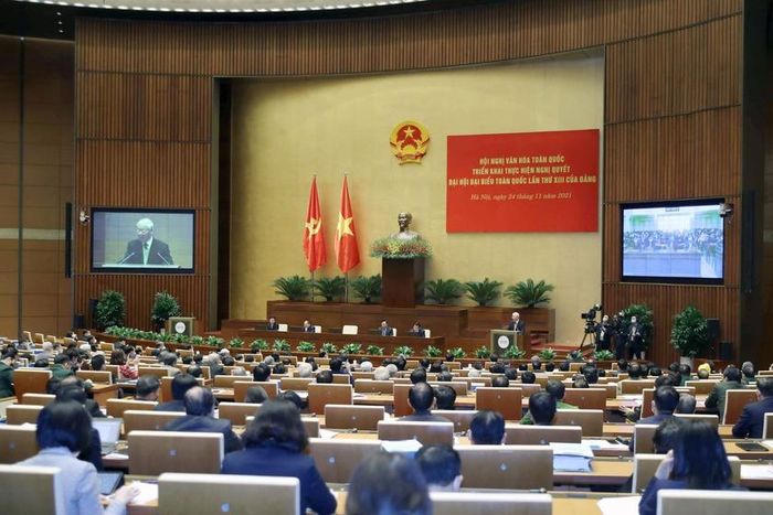 Hội nghị Văn hóa toàn quốc triển khai Nghị quyết Đại hội XIII của Đảng, tổ chức ngày 24/11/2021, đã tạo sức lan tỏa mạnh mẽ, nâng cao nhận thức trong toàn hệ thống chính trị và các tầng lớp nhân dân về vị trí, vai trò của văn hóa. Ảnh: Tuấn Minh