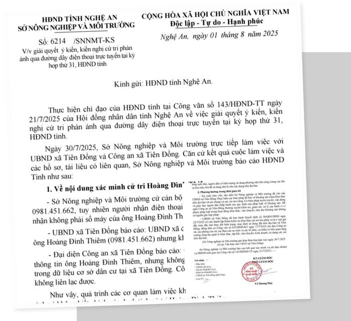 Báo cáo số 6214/SNNMT-KS ngày 1/8/2025 của Sở Nông nghiệp và Môi trường gửi HĐND tỉnh. Ảnh: Nhật Lân