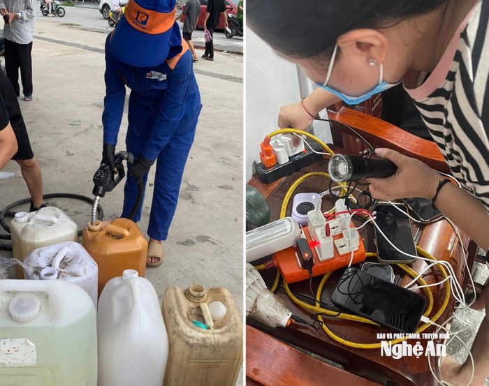 Khách sạn Thành An (phường Thành Vinh) mua xăng về chạy máy nổ để phục vụ bà con. Ảnh: NVCC