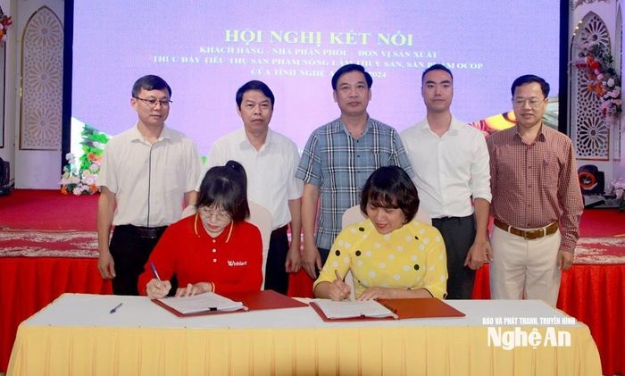 Kỳ kết tiêu thụ sản phẩm OCOP trên địa bàn Nghệ An. Ảnh: Q.A