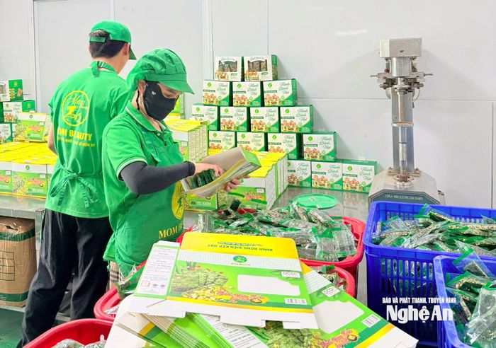 Các cơ sở cập nhật bao bì sản phẩm OCOP sau khi thực hiện chính quyền 2 cấp. Ảnh: Q.A