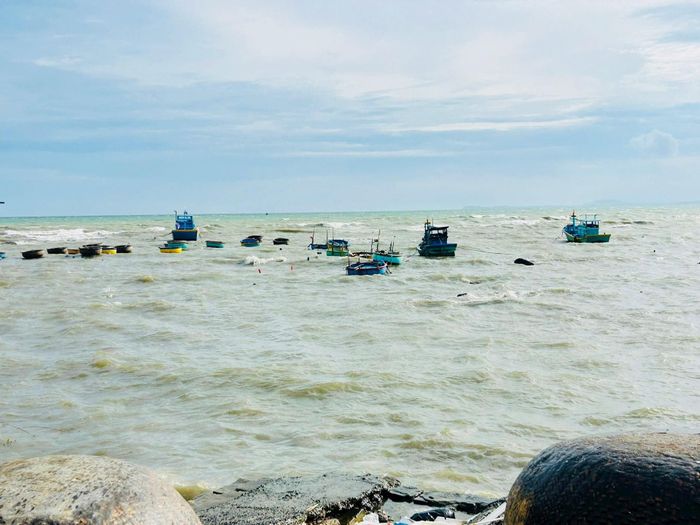 Ghe thuyền đậu xa xa chờ cập bến