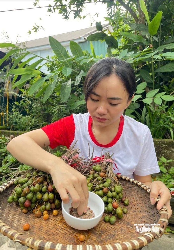 Ngân Thị Hồng Quyên giới thiệu về hoa quả quê hương. Ảnh: CSCC