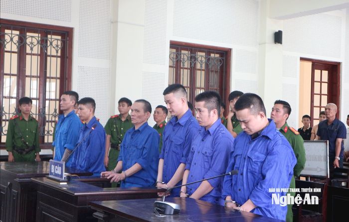 Các bị cáo đứng nghe tòa tuyên án. Ảnh: Trần Vũ.