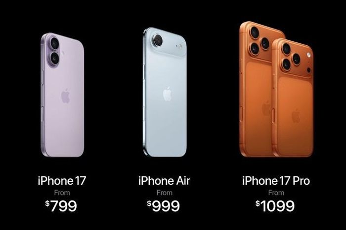 Bảng giá mới của dòng iPhone 17. Ảnh: Apple.