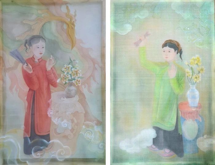 Tác phẩm lụa "Hoài niệm 1 - Hoài niệm 2" của tác giả Phạm Hoàng Anh