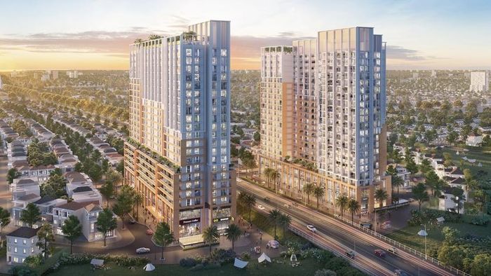 Hai tòa tháp Spana Tower mang thiết kế hiện đại, kiến tạo biểu tượng sống mới phía Đông Nam Đà Nẵng. (Ảnh: Sun Property)