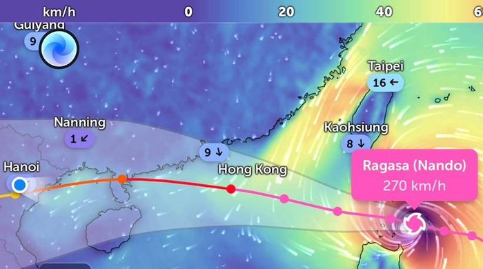 Vị trí bão Ragasa lúc 7 giờ 30 phút ngày 22/9. Ảnh: Zoom Earth