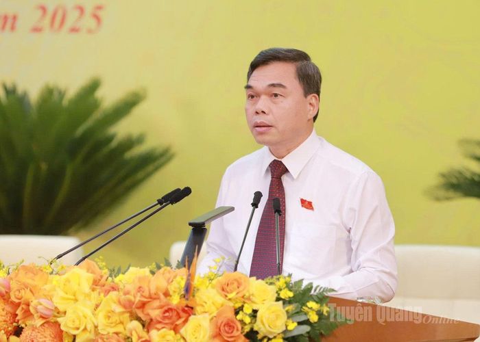 Đồng chí Ma Thế Hồng, Phó Bí thư Tỉnh ủy, Chủ tịch Ủy ban MTTQ Việt Nam tỉnh trình bày Tờ trình số 22-TTr/TU - Ảnh Duy Tuấn