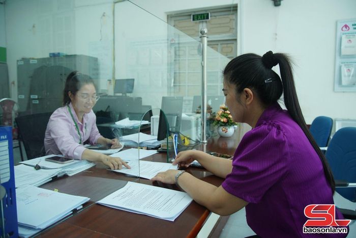Nhân viên Phòng giao dịch hướng dẫn cán bộ xã Phù Yên rà soát thủ tục hỗ trợ nhân dân vay vốn.