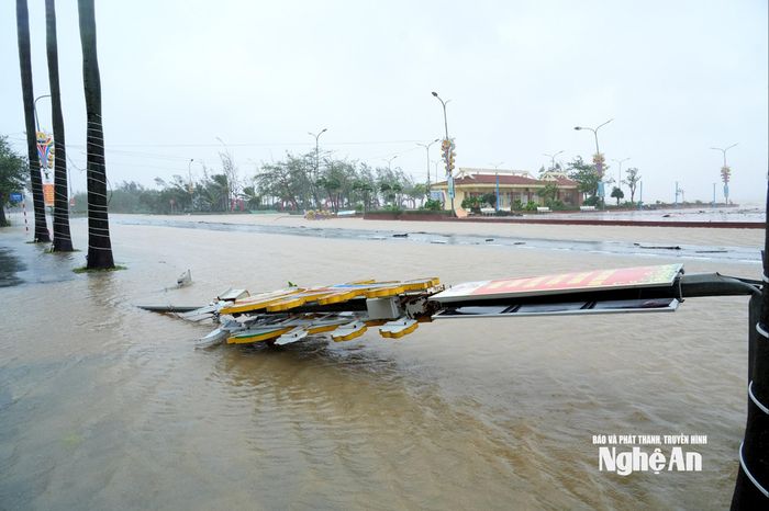Làm gãy đổ nhiều cột đèn trang trí. Ảnh: Thành Chung