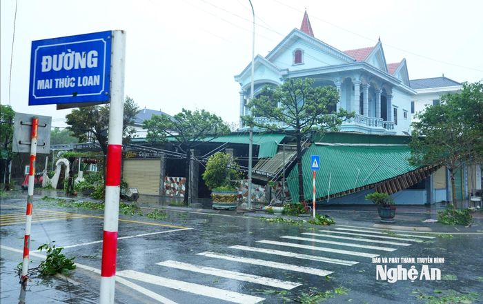 Làm hư hại mái tôn của nhiều nhà dân. Ảnh: Thành Chung