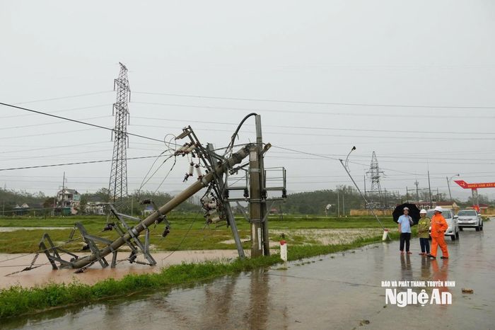 Công ty Điện lực Nghệ An huy động lực lượng khắc phục sự cố, cấp điện trở lại sớm nhất sau bão số 10