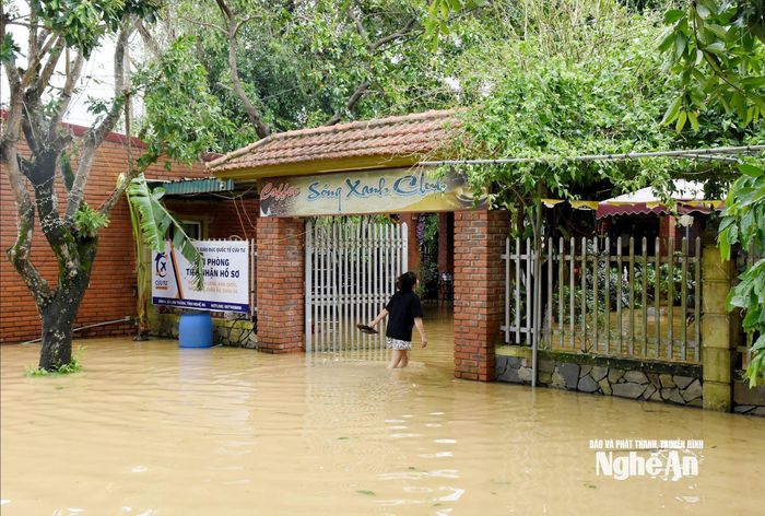 Hầu hết các khu vực ngoài đê Tả Lam thuộc xã Lam Thành đều đã bị ngập lũ. Ảnh: Công Kiên