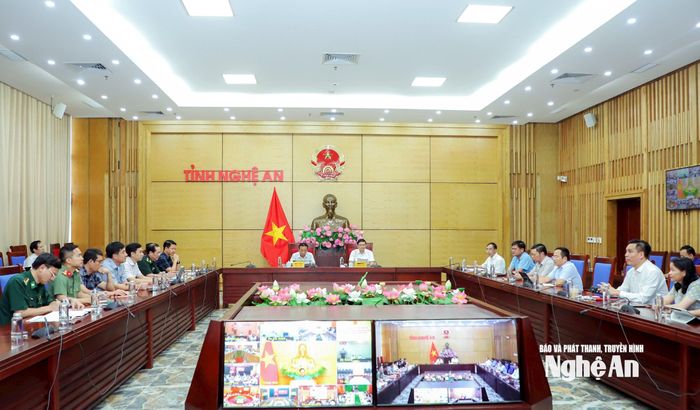 Quang cảnh hội nghị tại điểm cầu Nghệ An. Ảnh: Thành Duy
