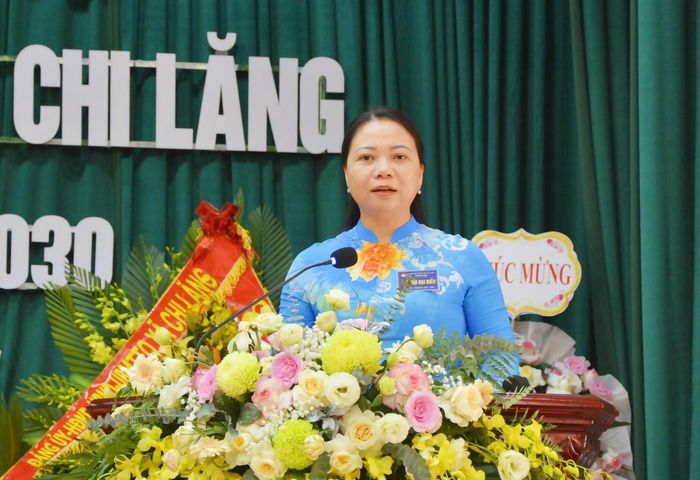Bà Ngụy Thị Tuyến - Tỉnh ủy viên, Phó Chủ tịch Thường trực Ủy ban MTTQ tỉnh Bắc Ninh phát biểu chỉ đạo đại hội.
