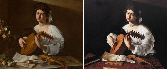 Phiên bản bức “The Lute Player” của Hermitage (trái) và Wildenstein
