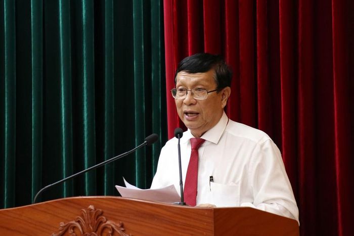 Giáo sư - Tiến sĩ Võ Văn Sen, Chủ tịch Hội Khoa học Lịch sử Thành phố Hồ Chí Minh (đồng Chủ nhiệm đề tài) phát biểu. Ảnh: Tiến Lực - TTXVN