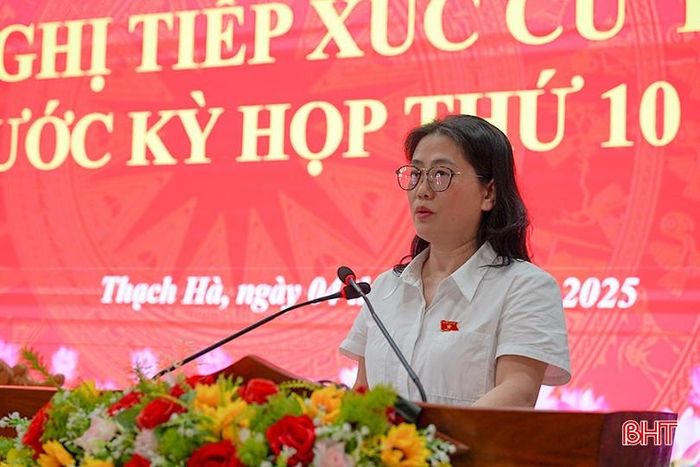  Đại biểu Quốc hội Phan Thị Nguyệt Thu báo cáo tại hội nghị. 