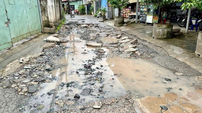 Do phải gánh tải trọng lớn kèm theo việc hứng chịu mưa liên tục do ảnh hưởng của bão dẫn đến mặt đường Lê Ngô Cát hiện xuất hiện hàng loạt ổ voi, ổ gà, bong tróc nham nhở. Mặt đường xuất hiện hõm sâu, đọng nước khiến người dân không khỏi thấp thỏm, lo lắng về an toàn của bản thân và con cái.
