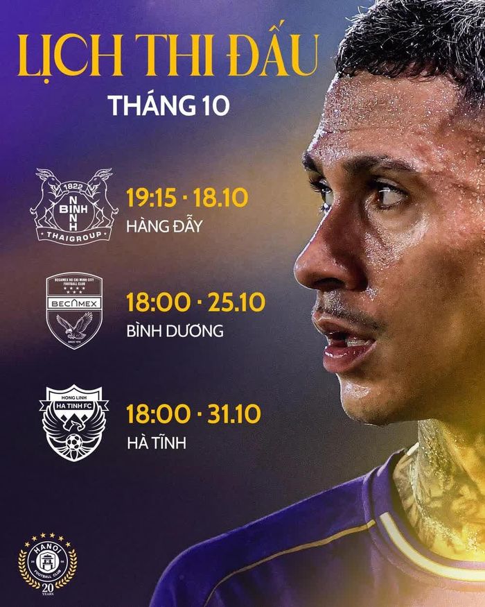 Lịch thi đấu tháng 10 của Hà Nội FC